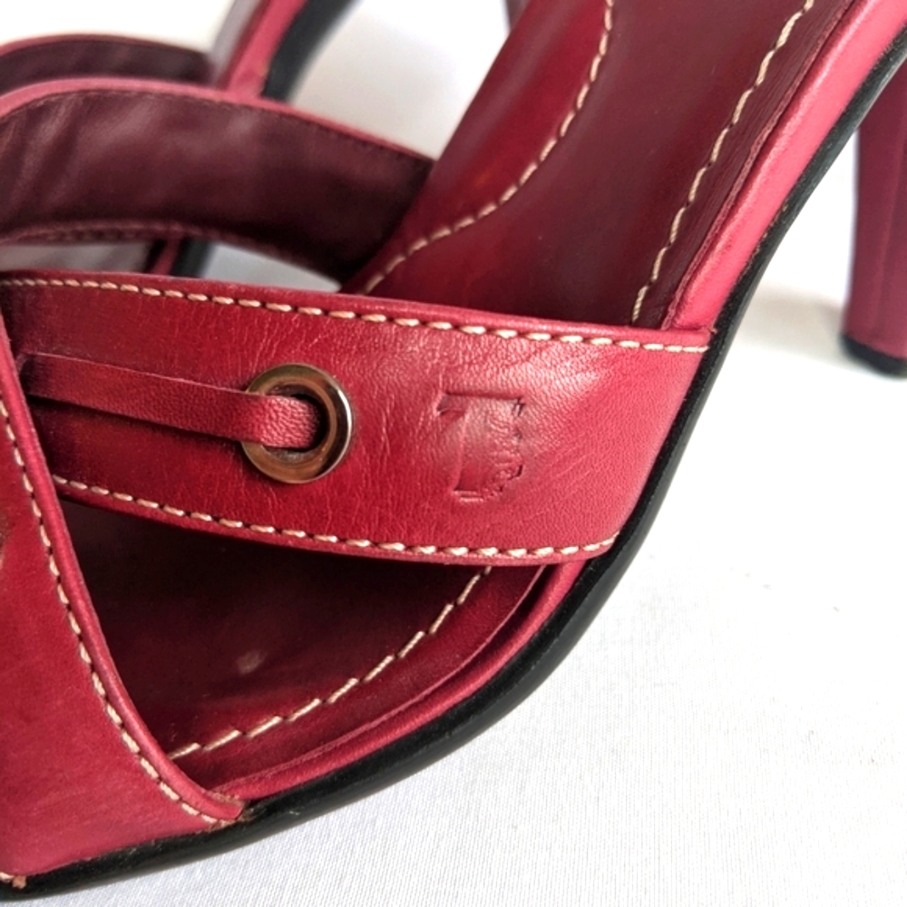 TOD'S Red Leather Strappy Sandal Heel - Picture 6 of 11